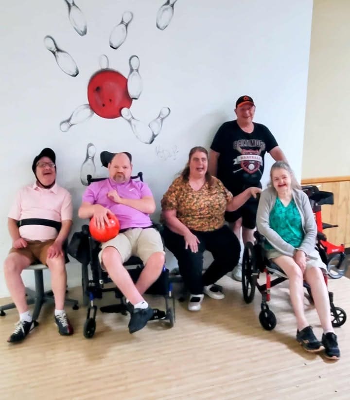 Group of individuals from PVI Louk House Group Home at the Bowling Alley.